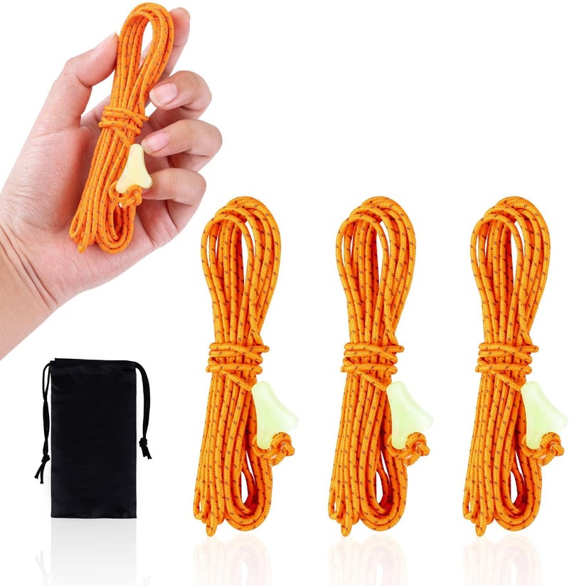 HIKEMAN Ultralight Tent Guy Ropes - 2mm Reflective Guyline,UHMWPE Camping Guide Rope with Luminescent Tensioner for Outdoor Camping Hiking Awning Tents(Orange, 4M) - Image 1